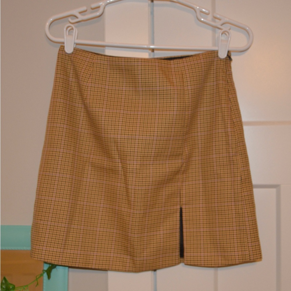 Plaid Mini Skirt in Beige